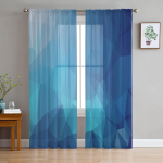 Sinised Kolmnurksed Taustaga L&auml;bipaistvad T&uuml;llkardinad Elutuppa Toa Magamistoa K&ouml;&ouml;gi Kaunistuseks Voile Organza Kardinad 135W x 114H(cm) blue