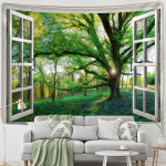 Window Woods View Gobel&auml;&auml;n Seinale Ripppol&uuml;ester tekk Ps&uuml;hhedeelne hipi boho stiilis elutoa sisustus 400x220cm