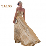 Naiste &otilde;htukleit &otilde;lgadeta Seljata varrukateta pronksiv bandeau, &otilde;&otilde;nsad, k&otilde;rge v&ouml;&ouml;kohaga plisseeritud ballipeokleit. S h&otilde;be