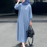 Moslemid riided Naiste kleidid &Uuml;hev&auml;rvilised pikkade varrukatega s&auml;rkkleit vabaaja taskumantel Musulman Dubai moslem kaftani moslemikleidid XXXL sinine