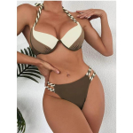 Colorblock p&auml;itsetega Push Up bikiinid p&auml;itsetega ujumistrikoo naiste seksikad ujumisriided Naiste suplejad suplevad ujumisriided rannariided M brown