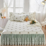 Lilledega dekoratiivne printsessi pitsist voodiseelik 100% puuvillaga polsterdatud paks voodi seelik Home Libisemiskindel madratsikate Kaitsev voodikate 1pc Skirt 120x200cm