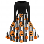 Naiste vintage klassikaline kleit kaelusega v&ouml;&ouml;kohaga kikilips, pikkade varrukatega Halloweeni tr&uuml;kiga V-kaelusega kiikkleit L ingver