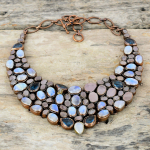 Vikerkaare Kuukivi Kaelakee Elektrovormitud Vask Kaelakee Reguleeritava Keti Kaelakee &Scaron;veitsi Sinise Topaasi Ja Roosa Kvartsi Lihvimata V&auml;&auml;riskivi Kaelakee