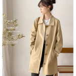 Polo kaelusega trenc coat, &uuml;hev&auml;rviline, lihtne, vabaaja, naiste, &otilde;huke, keskmise pikkusega, lai, &uuml;he n&ouml;&ouml;biga disain, voodriga, kevad, s&uuml;gis M beige