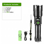 K&otilde;rge luumeniga 1000000LM taskulamp V&otilde;imas 120W LED taskulamp Suumitav valgus Laetav v&auml;lklamp Enesekaitse taskulamp B-18650 battery, Type-C