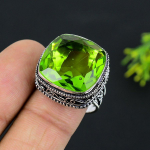 Peridot Gemstone Handmade 925 Sterling Silver Jewelry Ring Size 9 g2h28