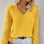 V-kaelusega sviiter, elegantne pikkade varrukatega kootud kampsun, naiste riided S kuld