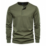 AIOPESON Henley krae 100% puuvillane T-s&auml;rk Meeste vabaaja &uuml;hev&auml;rvilised pikkade varrukatega T-s&auml;rgid Meeste uued s&uuml;gise kvaliteetsed meeste T-s&auml;rgid 5XL armee roheline v&auml;rv
