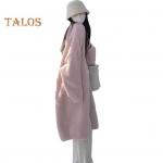 Naiste talvemantel, pikad varrukad, paksendatud pl&uuml;&uuml;s &uuml;hev&auml;rviline, s&auml;&auml;re keskosa pikkus hubane kardigan temperatuurilukuga tuulekindel mantel XL roosa