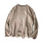 Meeste s&uuml;gistalvine kampsun, rebitud auguga &uuml;hev&auml;rviline &uuml;mmargune kaelus, kootud retro jaapani stiilis keskmise pikkusega avara pikkade varrukatega pehme soe pullover Meeste kampsun L aprikoosi