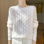 Naiste ka&scaron;miirist sviiter Qinghe ka&scaron;miir 30% ka&scaron;miir 70% vill s&uuml;gis-talvine ka&scaron;miir pullover k&auml;sitsi kootud pehme ja soe M valge