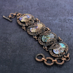 Natural Abalone Shell Gemstone Handmade Copper Wire Wrap Bracelet 7-8 q0s11