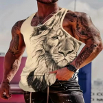 Lion Pattern Fashion meeste vest suvine vabaaja hingav v&auml;rskendav j&otilde;usaali treening T-s&auml;rk vest Uus meeste jooksusport XL