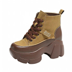 mood Paks talla Retro poolsaapad Naiste Mood Winte Naiste Suurendus Vabaaja pits Up Wedge Platform L&uuml;hikesed Saapad Zapatillas Mujer2024 34 kollane