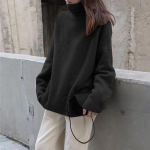 Naiste kampsun avara kaelusega kampsunid, soojad tugevad elastsed pulloverid, lihtsad naiste topid, naiste kampsun S must