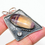 Natural Fluorite, White Topaz Gemstone 925 Sterling Silver Pendant 2.09 c1h31