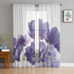Lillad lilled valge taust t&uuml;llkardinad elutuppa k&ouml;&ouml;ki l&auml;bikumav voilkardin magamistoa akna paneelid 135W x 114H(cm) white
