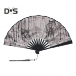 Kokkupandav k&auml;eshoitav ventilaator, Hiina vintage stiilis plastventilaator, kahepoolne Hanfu aksessuaarid pulmadeks, tantsupidudeks A