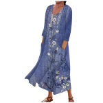 Naiste moodne vabaajaprinteriga &uuml;markaelus 3/4 varrukatega avara taskukleit L sinine