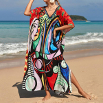 Naiste boheemlaslik kleit, pluss-suuruses kontrastse ja avara l&otilde;ikega vabaaja rannakaftanist kleit One Size