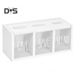 Puidust hoiup&otilde;rsas 3-kambriline rahahoiukast Visualiseeritud arvete m&uuml;ntide s&auml;&auml;stukarp lastele t&auml;iskasvanutele magamistoaga kontor valge