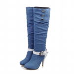 Mood XJRHXJR Suur Suurus 34-43 Terava Ninaga Naiste Kevad S&uuml;gis Talv K&otilde;rged Kontsad Denim P&otilde;lvini Saapad Daam Uus Mood Teksap&uuml;ksid Pikad Saapad 39