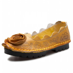Naiste Loafer Flats Kingad K&auml;sitsi valmistatud naiste ehtsast nahast kingad S&uuml;gisroosililled Ballet Flats Kingad Naine Zapatos CN 35 kollane