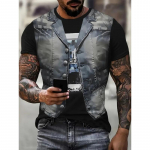 Fake Vest Jope muster Prindi T-s&auml;rgid meestele 3D Uudsus Suvine Hip Hop Trend Top Mood Oversized Cool Street Meester&otilde;ivad S