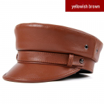 Unisex Ehtsast Nahast Kapteni M&uuml;ts: Harley Retro Punk Mootorratta Saksa Barett. L (55-56cm) kollane/pruun