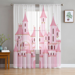 Multikas liblikas lill haldjat&uuml;druk roosa valge &scaron;ifoon l&auml;bipaistvad kardinad elutuba magamistuba kaunistus akna voile t&uuml;llkardin W135 x H115cm x1&Rod Pocket