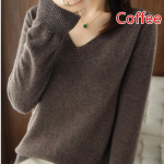 Naiste elegantsed V-kaelusega kuduvad alumised kampsunid, pikad varrukad, puhtad v&auml;rvid ka&scaron;miirist pullover kampsunid džemprid XXL valge