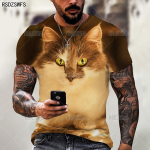 Armas 3D loomade kassiga prinditud meeste naiste T-s&auml;rk Suvised topid Suur T-s&auml;rk O kaelusega l&uuml;hikeste varrukatega avara vabaaja meeste riided 5XL s&auml;rgid S