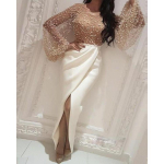 Naiste pulmaline pruut pruutneitsi Elegantne pikkade varrukatega &uuml;mara kaelusega t&auml;piline l&otilde;hestatud maxi pikk kleit peokleit M khaki