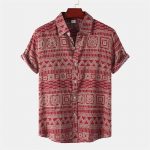 Retro geomeetrilise tekstuuriga 3D prindiga Hawaii s&auml;rk Meeste suvine l&uuml;hikeste varrukatega Topid Rand Harajuku t&auml;nava rev&auml;&auml;ridega pluus Meeste riided L