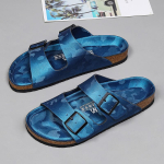 Moodsad sussid Uued meeste klounid Suede sandaalid Nubuck Vabaaja pl&auml;tud Korgist sussid Kahe pandlaga tasase tallaga Suvekingad Br&auml;nd 45 sinine