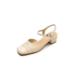 Suvised Naiste Sandaalid Split Nahast Kingad Ruudukujulise Varba Paksu Kontsaga Elegantsed Kattega Slingback Open 34 beež