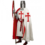 Meeste keskaegne keep ja templarituunika r&uuml;&uuml;tli Halloweeni kost&uuml;&uuml;m puuvillane kapuutsiga keep m&uuml;ts k&auml;sitsi valmistatud keskaegne kleit renessanss LAPR S-6XL 4XL valge