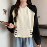 VONDA Naiste vabaaja &uuml;mara kaelusega kontrastv&auml;rvi pikkade varrukatega pluusid S must