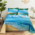 Dream NS Moodne Loodus Voodipesukomplekt 3D Digitaaltr&uuml;kk Rannas Kookospuu Suvine Magamistoa Voodilina Padjap&uuml;&uuml;r Voodipesu Komplekt 110X230cm(2Pcs) blue