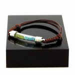 Pierres et Min&eacute;raux. Bracelet Peridot + Apatite Paraiba brut. Couleur marron.