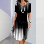 Moodsad triibulised naisteriided kleidid Lihtsusprintiga l&uuml;hikeste varrukatega naiste kleit Elegantne must naiste pikk kleit Pullover 2024 S