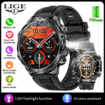 LIGE 2025 Uus nutikell 700mAh Bluetooth-k&otilde;ne Meeste nutikell V&auml;li spordi fitnessi tervise j&auml;lgimine Veekindel nutikell silicone strap must