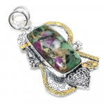 Copper Zosite 925 Sterling Silver Jewelry Two Tone Pendant 2.40 j8r70