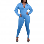 Euroopa ja Ameerika naiste V-kaelusega lapitud jumpsuit - lambak&auml;ise, liibuv, s&uuml;gis/talve mood S