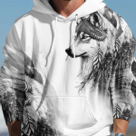 Wolf Graphic meeste 3D-printidega pullover Streetwear kapuutsid Tumeroheline roheline pikkade varrukatega kapuutsiga kevad- ja s&uuml;gisene disainer 2XL