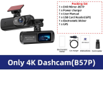 E-ACE Kriipsukaamera UHD 4K Autokaamera &Ouml;&ouml;n&auml;gemisega GPS WiFi 24h Parkimise Loop Salvestus 4K Eesmine ja 1080P Tagumine Kaheobjektiiviga NO TF Card