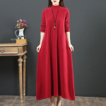 S&uuml;gis- ja talve naiste kampsunkleit &uuml;mara kaelusega, alt kootud pikk kleit, l&otilde;dvad pluss suuruses kleidid 2XL punane