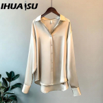 IHUASU Naiste mood vabaaja &uuml;hev&auml;rvilise tr&uuml;kiga pikkade varrukatega POLO kaelusega pluusid ja s&auml;rgid S valge