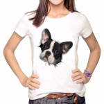 Naljakas 3D prantsuse buldogiprintiga l&uuml;hikeste varrukatega naiste T-s&auml;rk suvine Harajuku Plus L valge